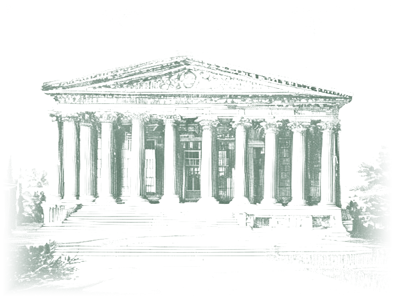 Neoclassical treasury portico, banknote-style engraving